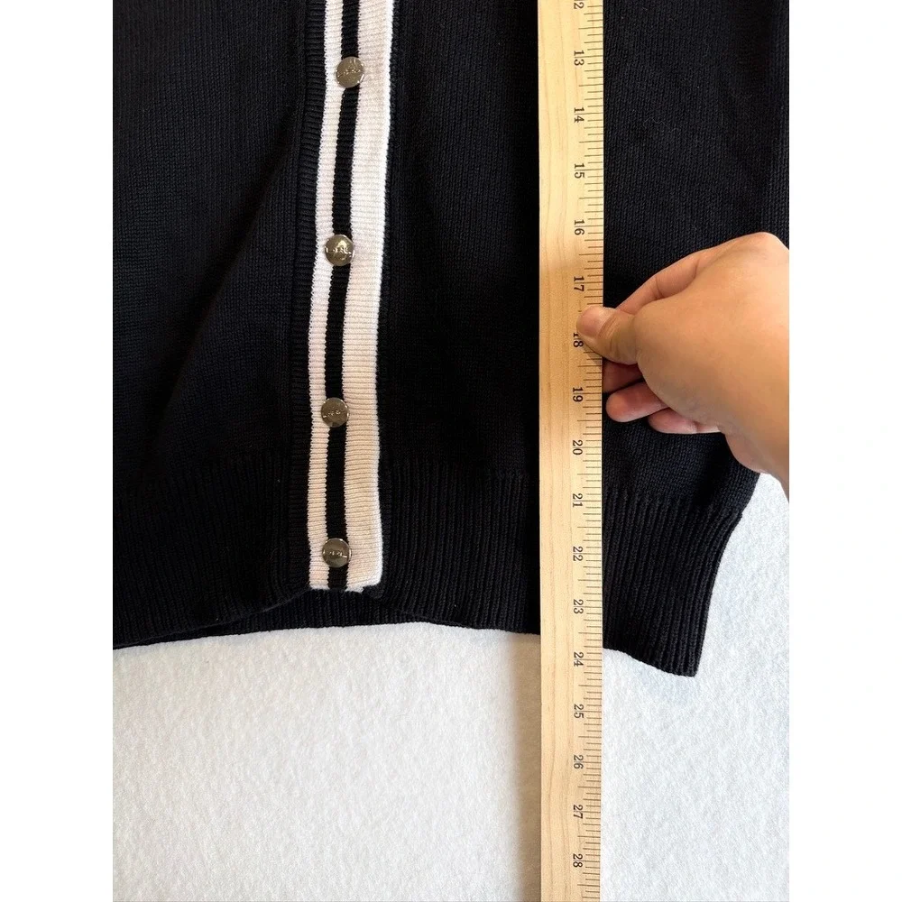 Lauren Ralph Lauren Cardigan Women S Black Varsity Crest Short Sleeve V-Neck